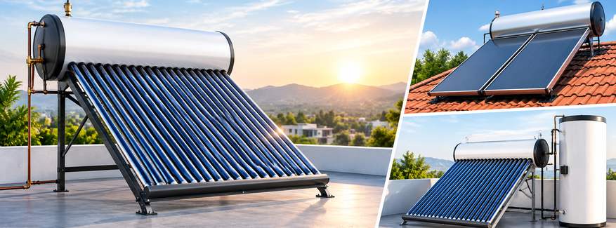 Rooftop solar water heater system for residential and commercial hot water applications